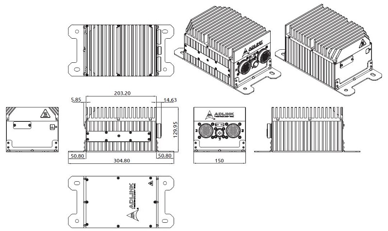 Wymiary komputera wojskowego Adlink HPERC-KBLMH-100XN w mm