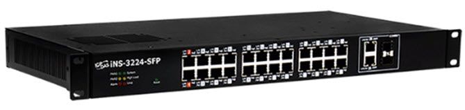 iNS-3224-SFP: 24-portowy przełącznik IoT PoE (PSE) 10/100 Mbps z 2 gigabitowymi portami combo SFP